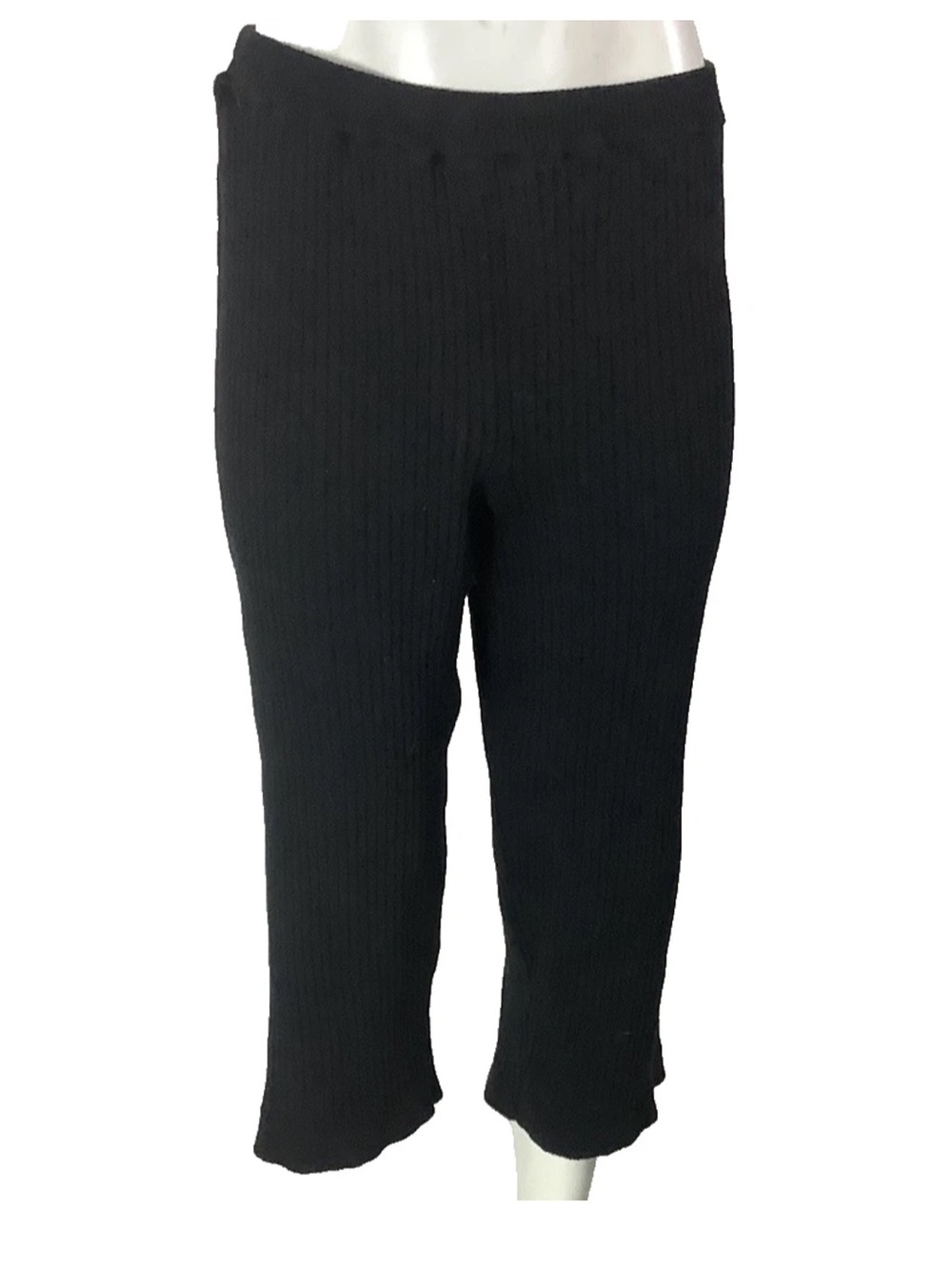Free People Beach Sz M Knit Pull On Flare Leg Capri Pants Black Autumn Winter